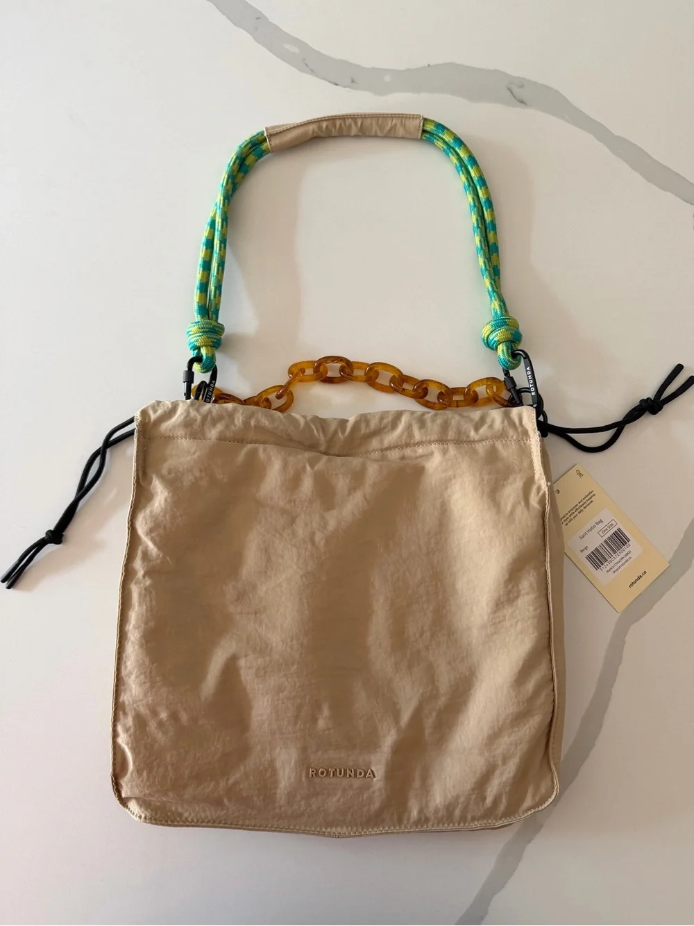 Rotunda Sant Hobo Gold Shoulder Bag with Green Rope Handle